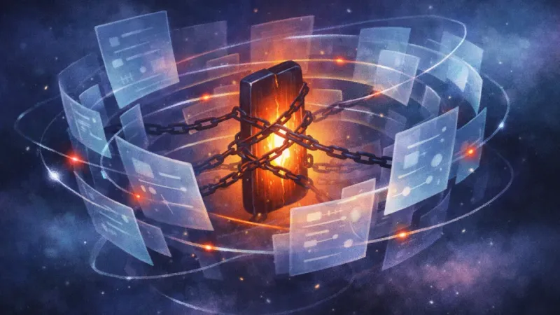 a glowing phone trapped inside a tightening orbit of identical checklist panes and alert pulses The Emergency of the Notification