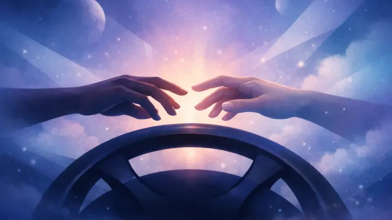 two sets of hands poised over the same steering wheel Hands on Your PR