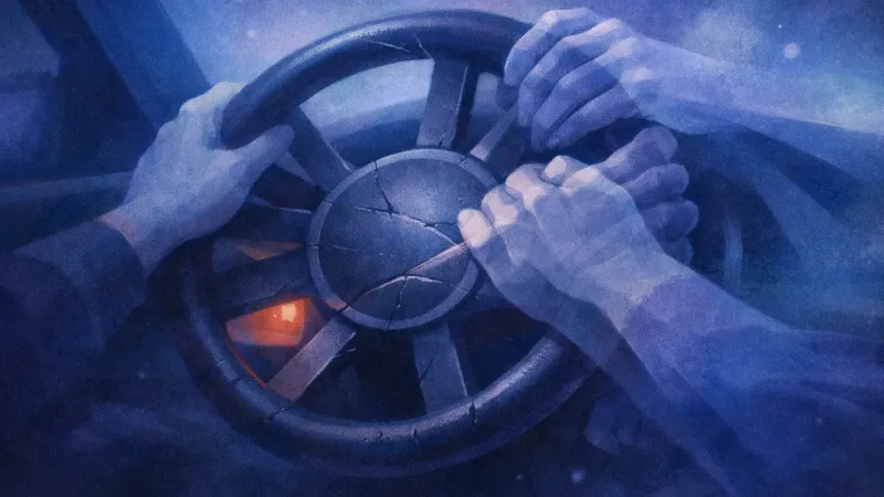 a steady grip being overlaid by a sharper, decisive grip that forces the wheel a few degrees off course The Uninvited Co-Driver