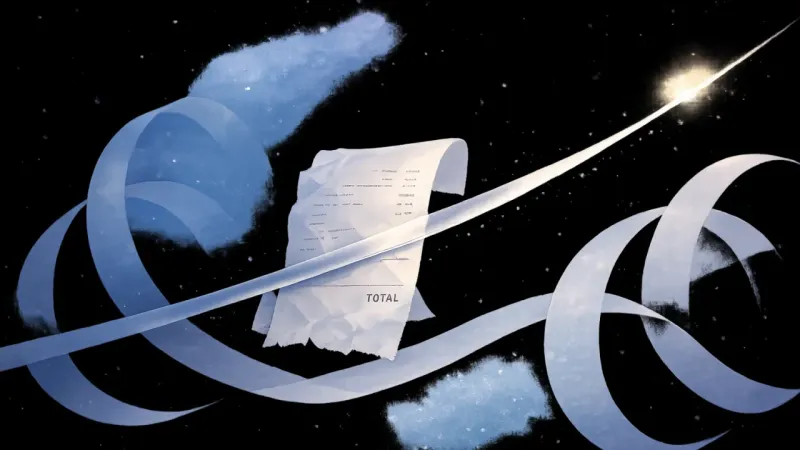 one clear band of tension giving the receipt a single direction while the old loops recede The Neutral Ledger