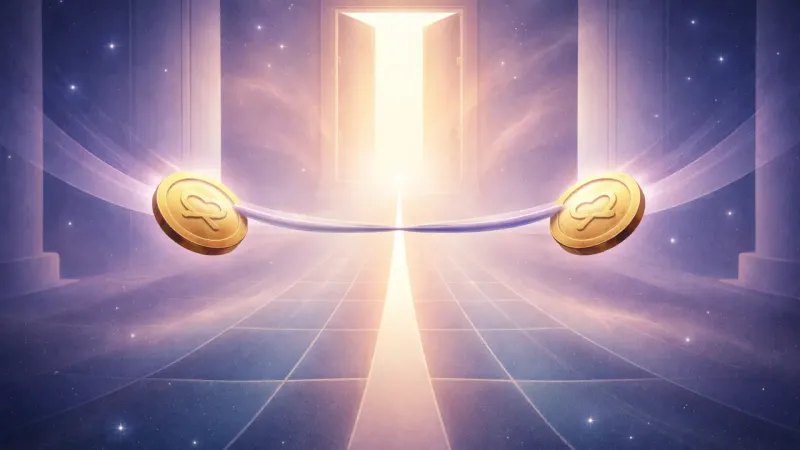 one ribbon strand becoming a single straight line that the coins and the simplified sheet align with The Clean Line