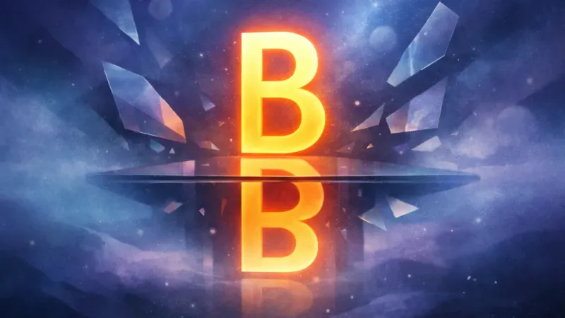 a lone glowing B mirrored across multiple screens The B That Echoes