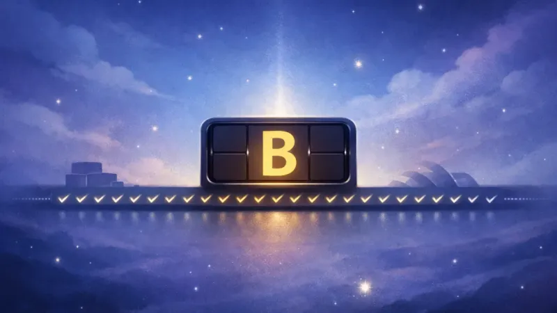 the steady B sitting on a single bold baseline made from rubric tick-marks The Feedback Baseline