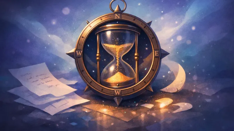 a compass hourglass with sand frozen mid-drop Try Therapy or Leave?