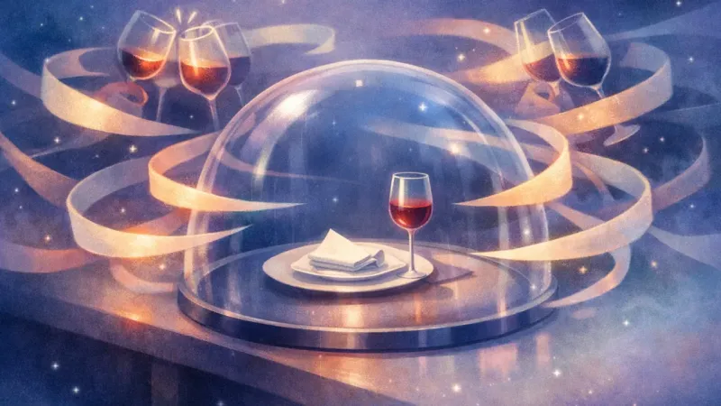 speech-ribbons sliding around the dome’s surface without entering Behind the Soundproof Toast