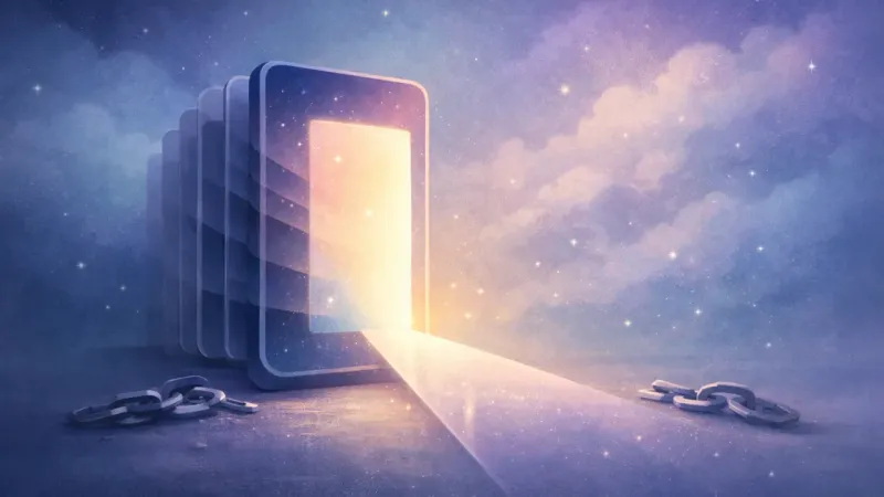 one luminous window forming a clear lane while the other windows mute into a quiet stack The Pinned First Step