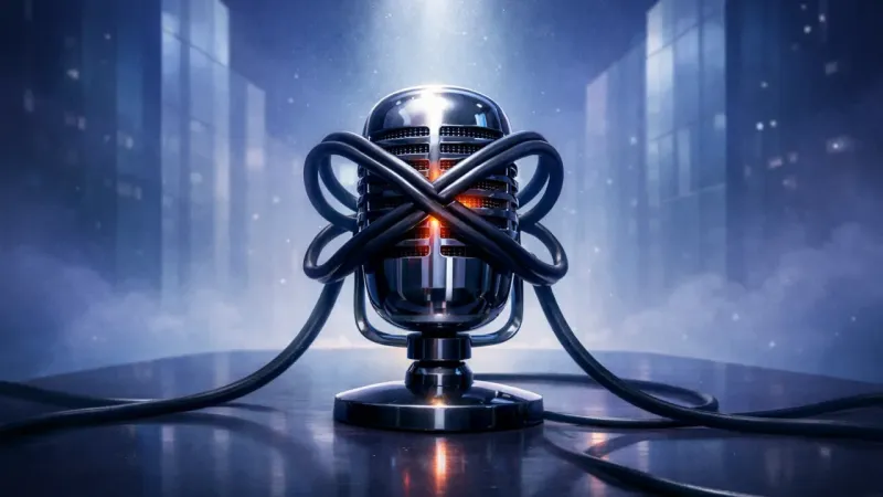 crossed, identical cable loops masking the microphone grille The Self-Editing Loop