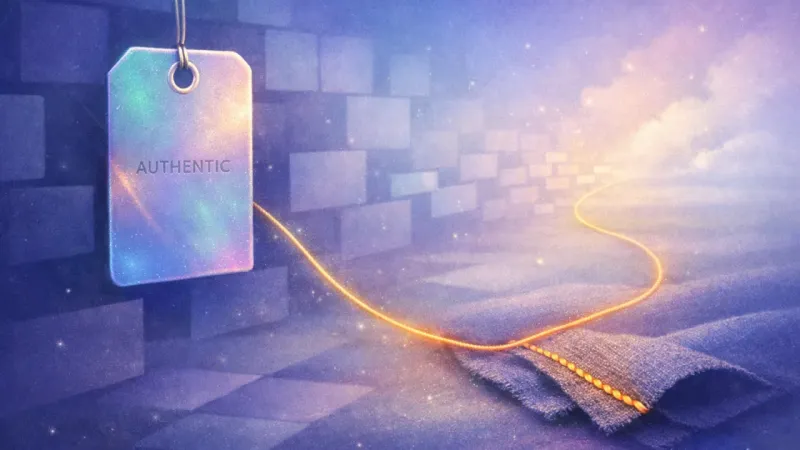 one warm thread-line weaving forward while the look-alike grid fades to background The Woven Center