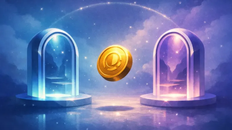 a deposit token suspended between two identical portals One Deposit, Two Futures