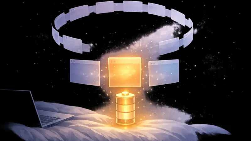 three simplified panels aligned to a gently brightened battery core The Intentional Dashboard