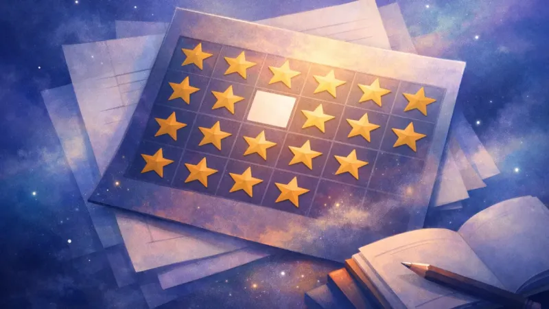 a single empty square on a faded gold-star chart The Gold-Star Studying Loop