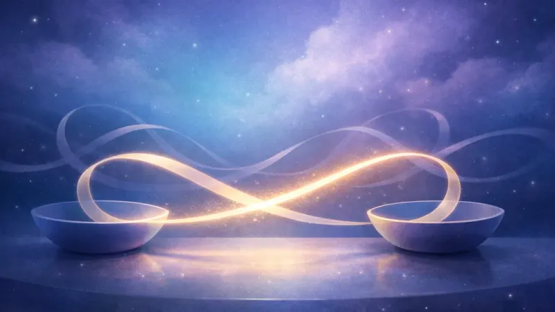 one luminous strand of the infinity ribbon cleanly spanning two simple catchalls The Measured Loop