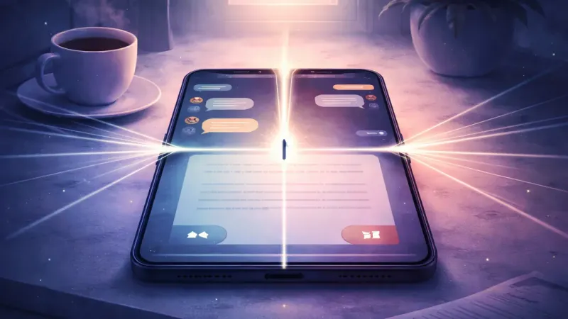 a centered blinking cursor trapped between two equal send arrows under perfectly balanced pull-lines The Guilt-Stalemate Screen