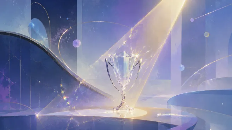 a single steady beam aligned with the trophy’s facets while the tightening loops slacken into gentle curves The Unshrunk Moment