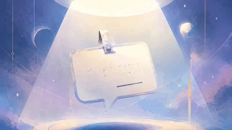 a speech-bubble name tag caught in a hard-edged spotlight The Question That Turns You Into a Label