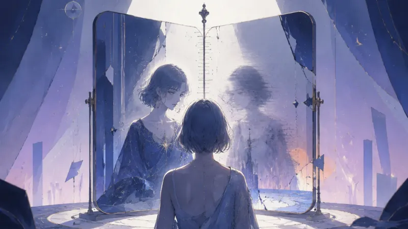 two reflections locked in a forced side-by-side within one mirror The Unwanted Audition