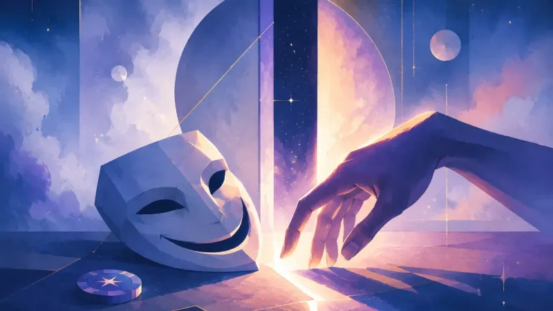 a rigid grin-mask beside a glowing unsent message screen When “Just a Joke” Crosses the Line