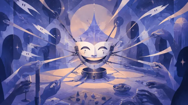a forced grin cinched by perfectly even straps pulled from all directions The Grin as Armor