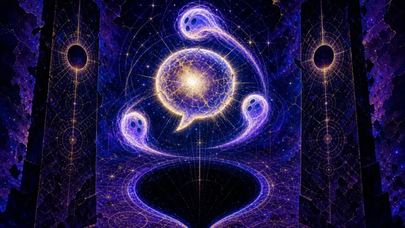 a lone sent bubble held over a widening blank gap while identical ghost replies orbit and tighten The Trial of the Quiet