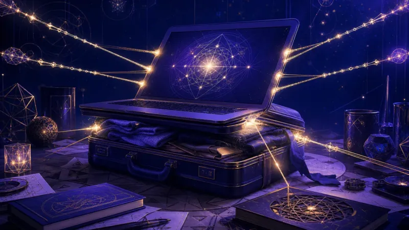 a half-closed suitcase held open by equal, glowing notification tethers The Half-Rest Trap