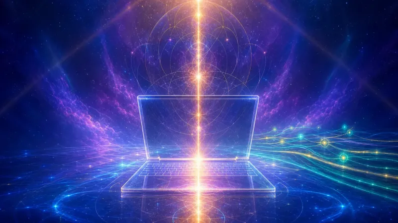 a single upright priority line passing through the laptop's hinge while other signals recede into a quiet queue The Measured Line