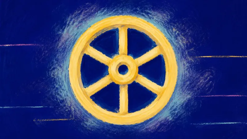 Chosen Flow A valve wheel appears open and balanced with clear edges, representing firm boundaries, restored foc