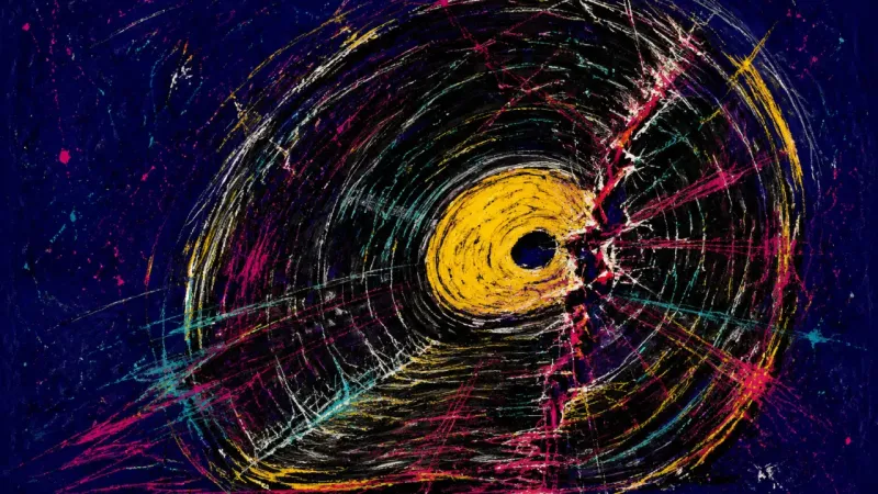 Warped Playback A warped record tangled in chaotic skips and harsh marks, representing overdrinking, social anxiety,