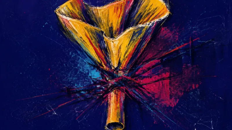 Choked Passage A funnel distorted and clogged by chaotic pressure, expressing comparison-driven shame and overwhelm