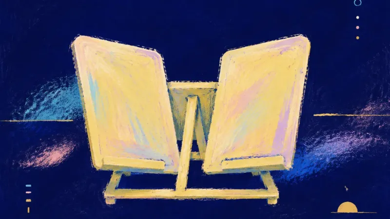 Steady Frame A book stand opened into steady balance, representing self-guided study, gentle order, and growing