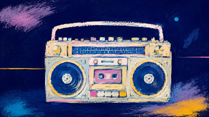 A boombox restored to an open, balanced shape, expressing self-trust and relaxed honesty while shari