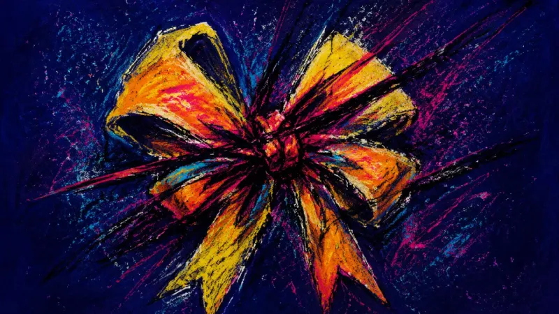 Knotted Receiving A gift bow crushed into a tight knot and crossed by chaotic marks, symbolizing shutdown around a