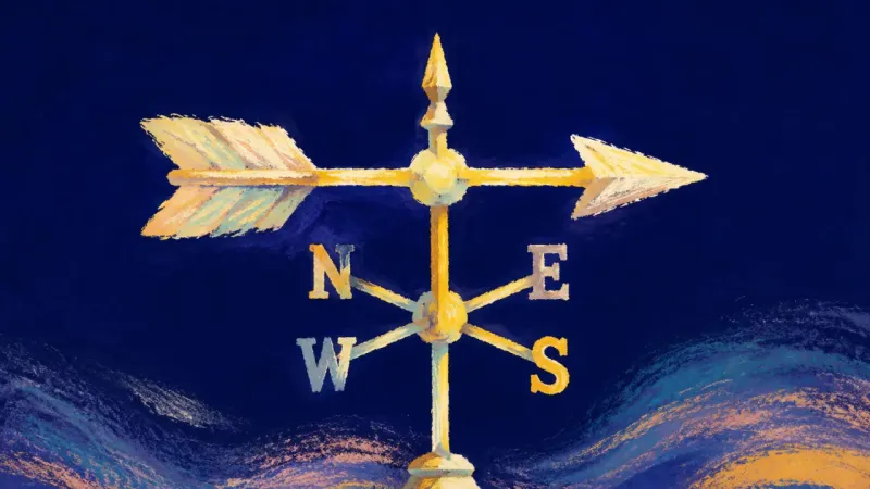 True Bearing A balanced weathervane restored to clear direction, representing honest preference, mutual format,