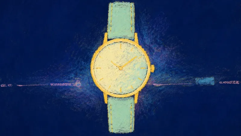 An abstract representation of career comparison easing, where a watch regains balance and personal t