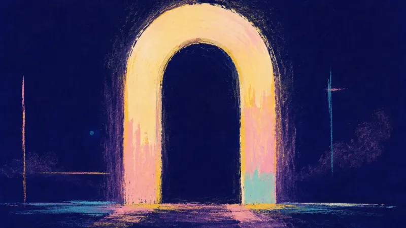 Reclaimed Threshold An abstract archway reopened into steady order, showing role clarity, firmer boundaries, and self-