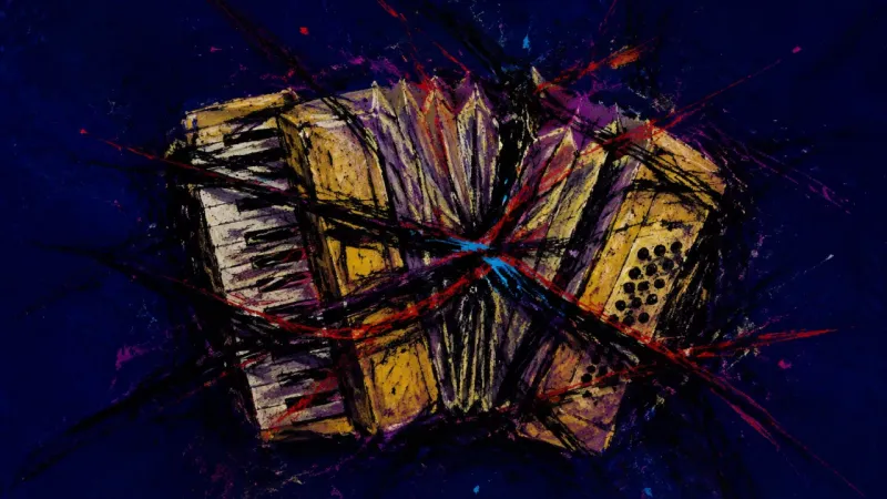 An accordion collapsed under chaotic pressure, symbolizing overcommitting out of guilt and fearing