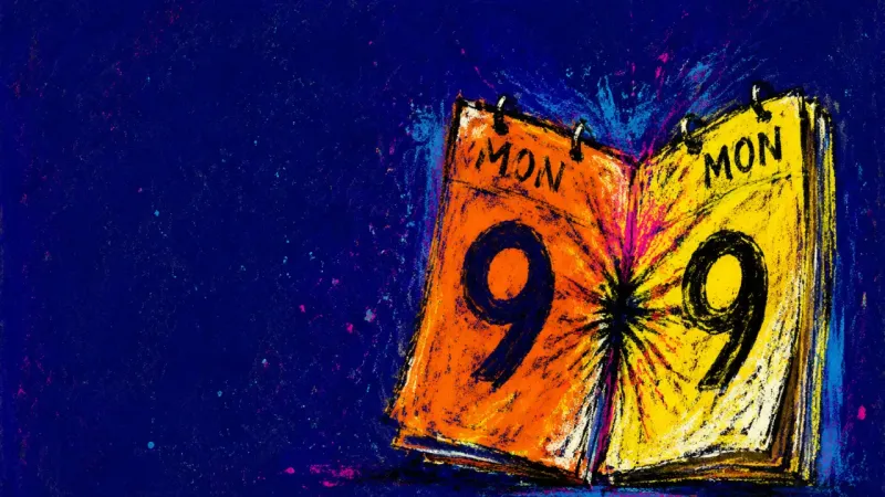 The Unchosen Block A Monday calendar block dragged back and forth until it bunches into a stacked bar, capturing the 9: