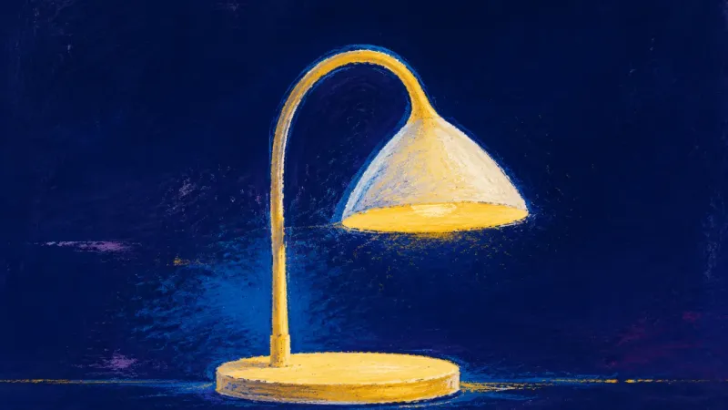Restored Arc A restored lamp with calm open contours, representing a chosen bedtime boundary and a gentler return