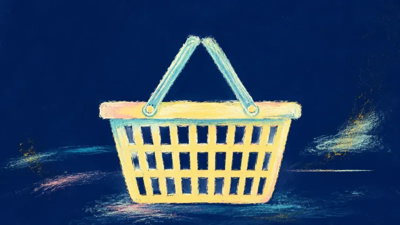 Ordinary Support An abstract shopping basket regaining balance and order, symbolizing flexible nourishment, lower eff