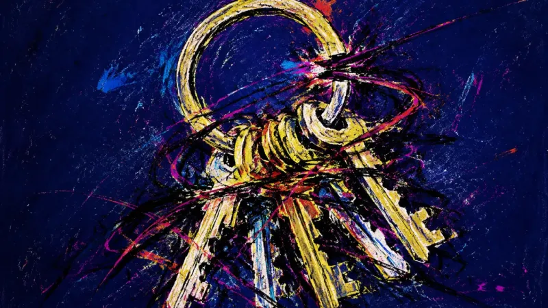 Ring Under Pressure A warped keyring crowded by tangled loops and jammed keys, representing minor responsibilities turn