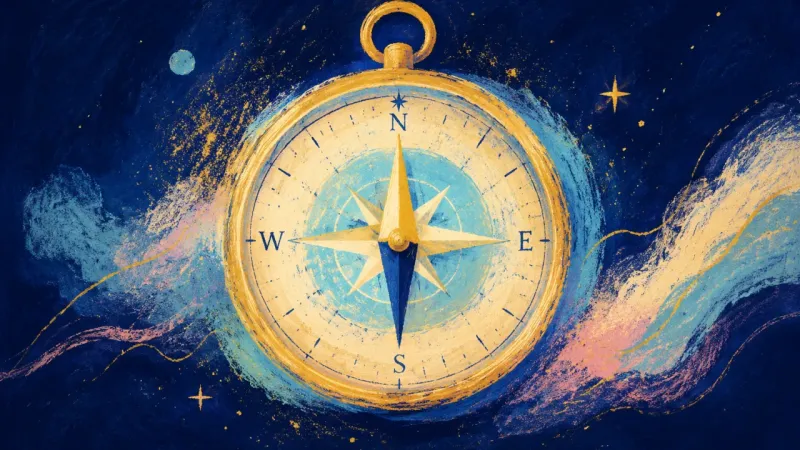 True Bearing A restored compass with balanced lines, representing honest direction, released pressure, and trust