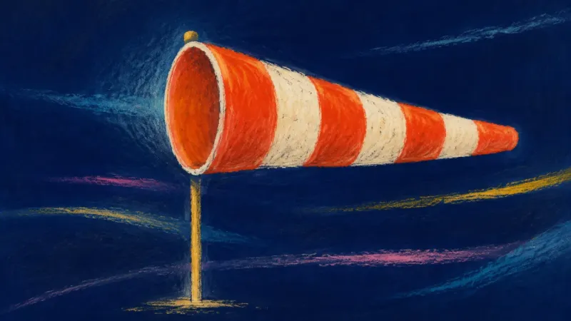 True Bearing A windsock restored to an open, readable form, expressing grounded self-trust and direction chosen