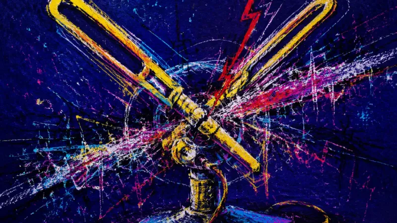 Static Lock An abstract rabbit-ear antenna snarled into crossed forms and dense static, representing analysis pa