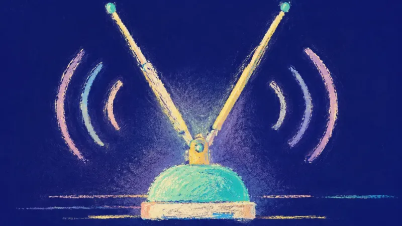 Signal Restored An abstract rabbit-ear antenna restored to an open, balanced form, representing calmer focus, real‑
