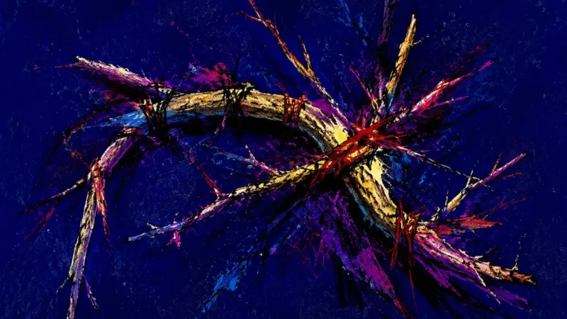 Choked Growth A warped branch trapped in chaotic marks, representing people-pleasing career drift and the pressure