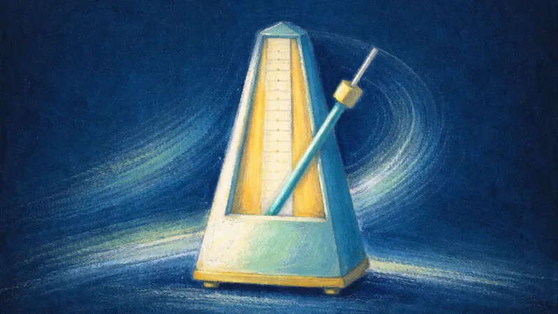 Restored Tempo A restored metronome in balanced form, representing self-trust, recovery, and progress measured by