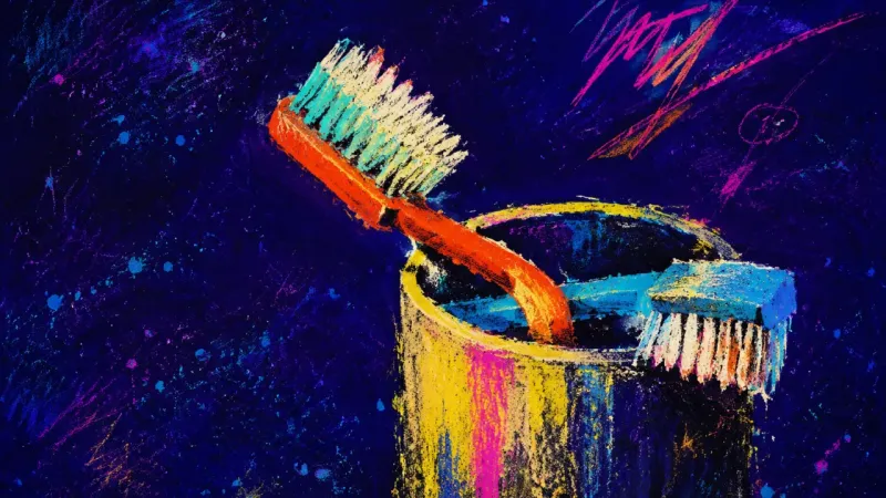 Forced Fit Two toothbrushes jammed into one cup, symbolizing pressure to merge lives too quickly because hous