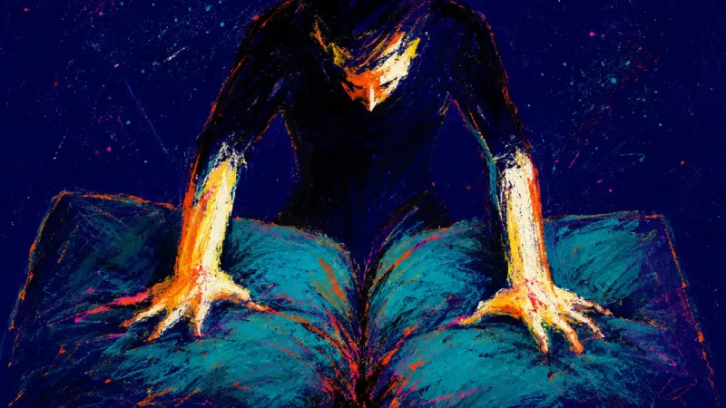 Claimed Before Asking Both palms press into a couch cushion until it caves inward, symbolizing boundary guilt when family,