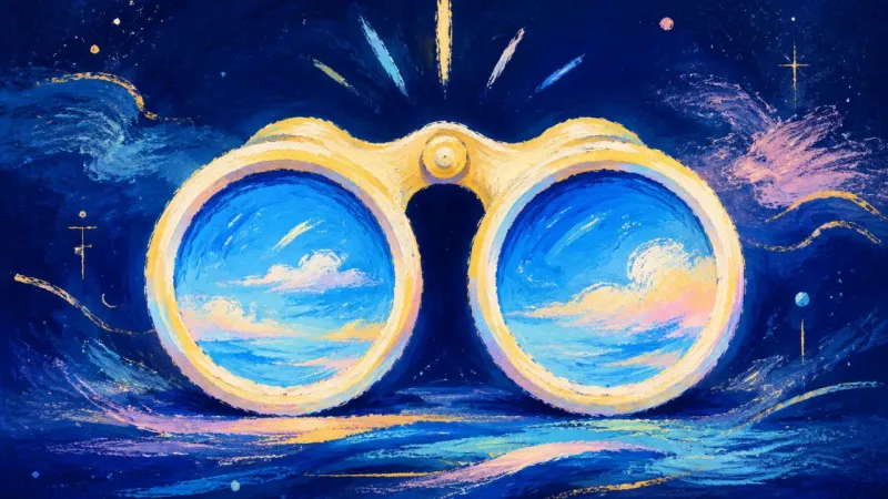 Aligned Gaze An abstract portrayal of social clarity, where aligned binoculars suggest reciprocity, honest conne