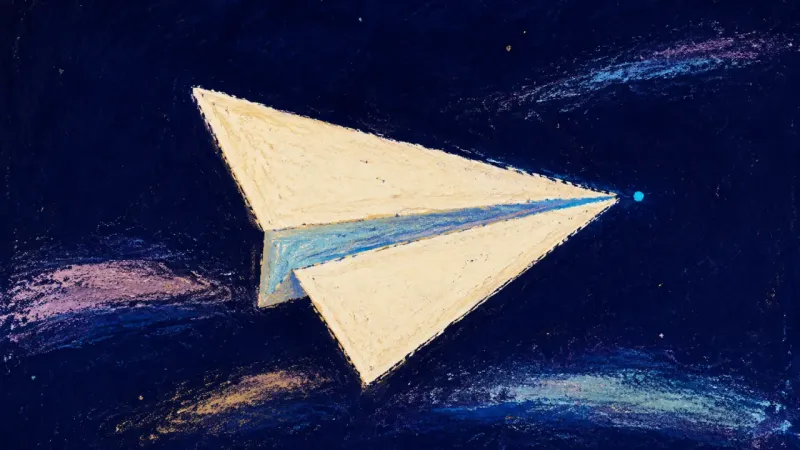 Clear Lift An abstract paper airplane restored to a balanced form, representing simple outreach, lower stakes,