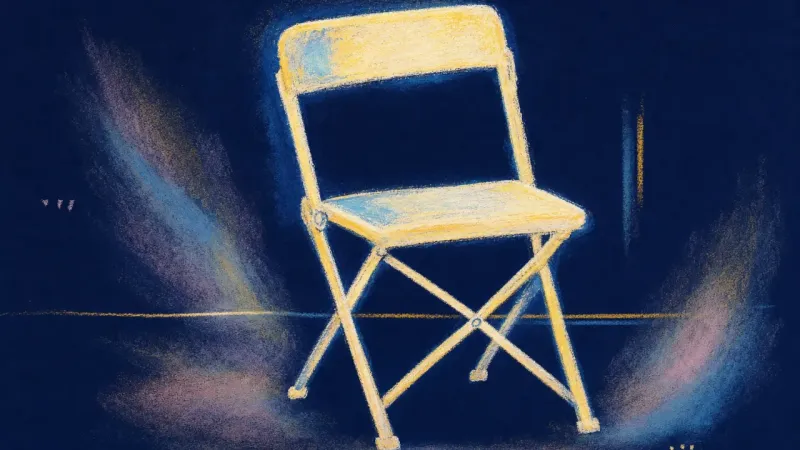 Unfolded Presence A folding chair fully opened and steady, representing visible participation, balanced exchange, and